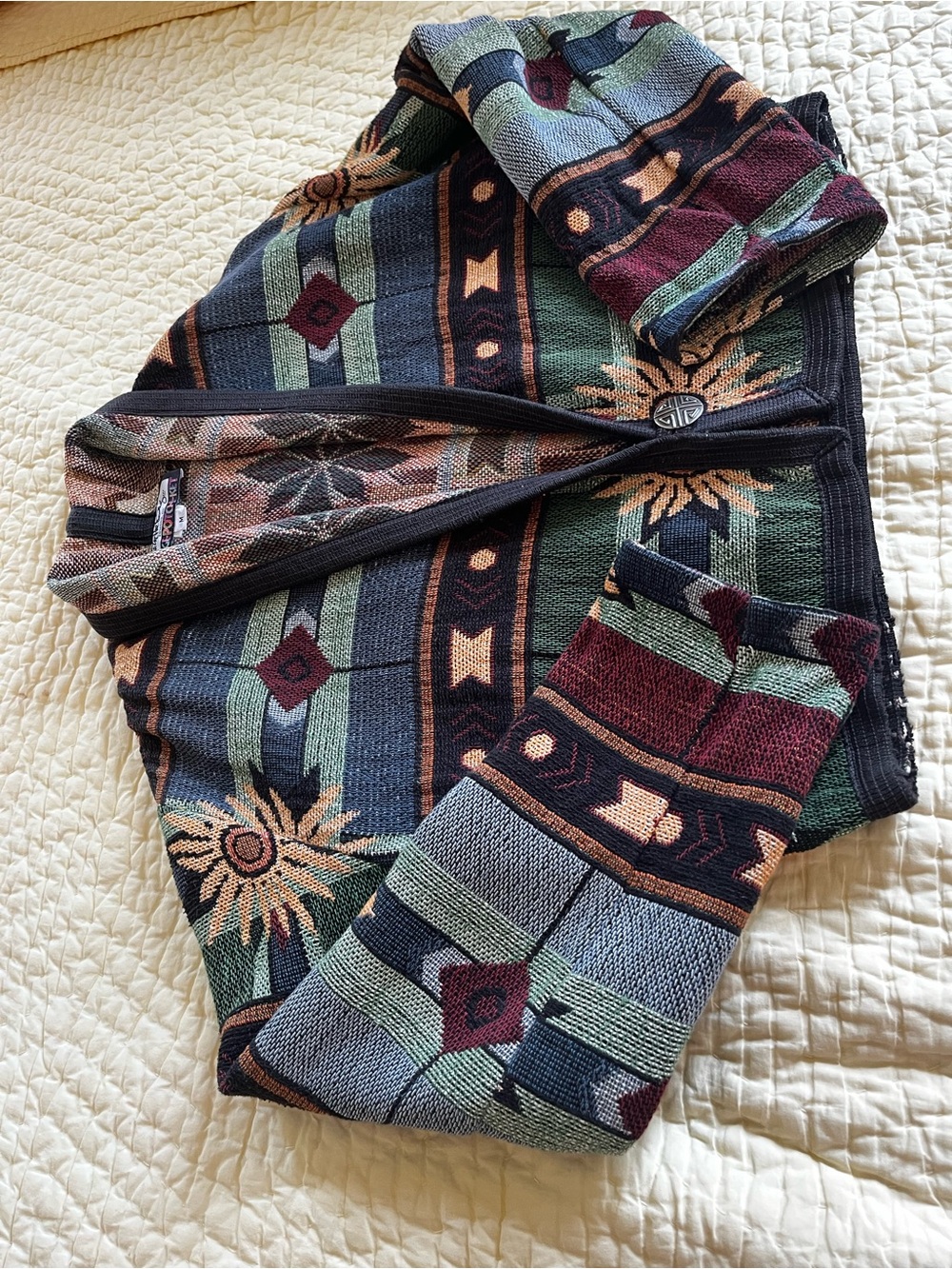 Patterned Knit Blazer Jacket in Green, Burgundy & Navy